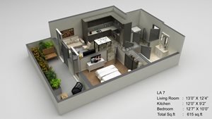 Block 17 Apartments LA 7 3D Floor Plan
